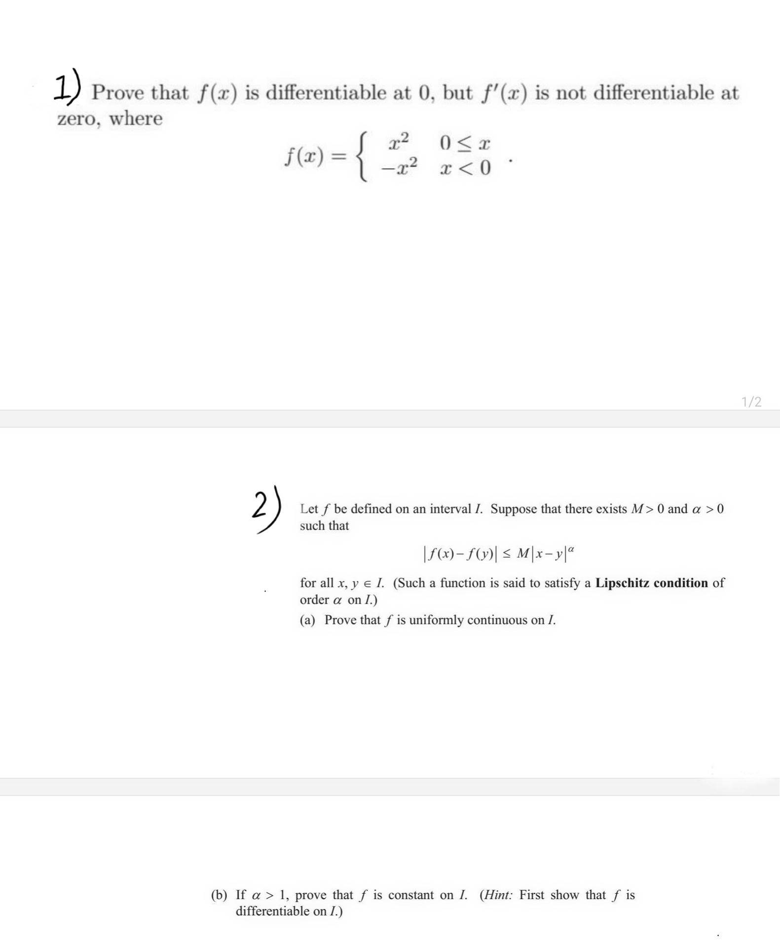 Advanced Math: please show all steps l) Prove