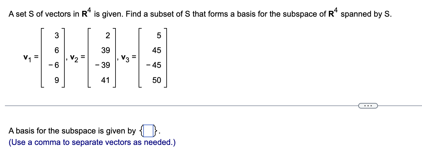 1. A set S of vectors in R" is given. Find a