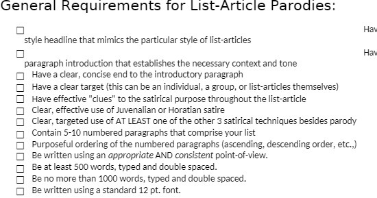 General Requirements for List-Article Parodies: