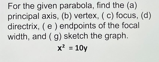 1.) \fFor the given parabola, find the (a)
