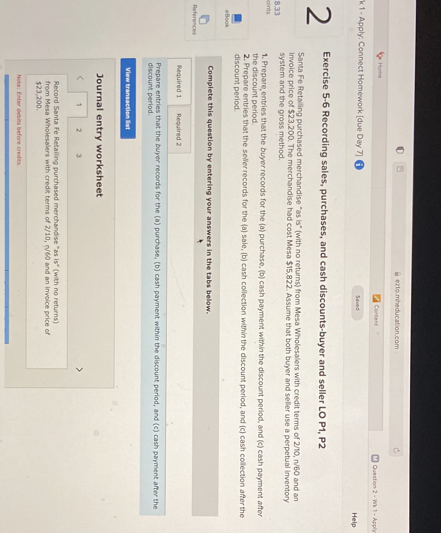 ezto.mheducation.com Home M Question 2 - Wk 1 -