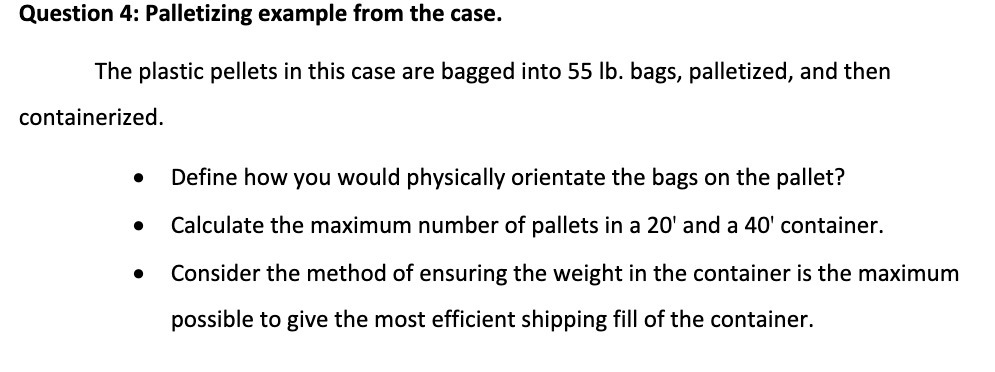 Question 4: Palletizing example from the case.