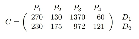 1. Three companies E1, E2, E3, need four raw