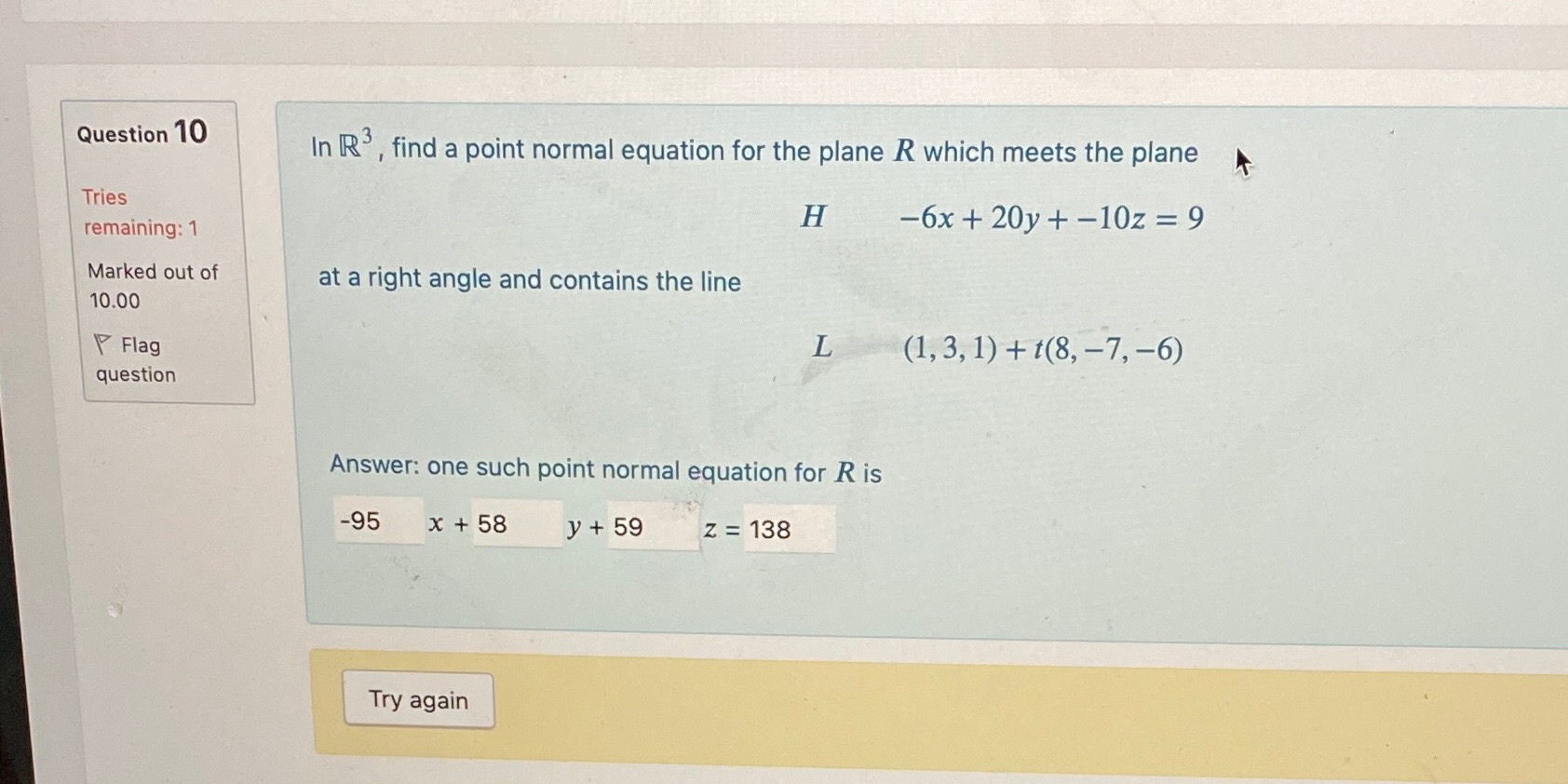 Question 10 In R' , find a point normal
