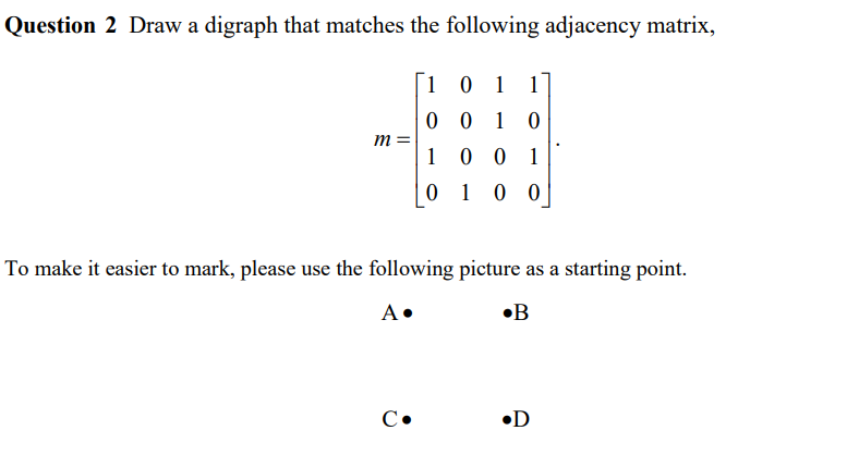 Question 2 Draw a digraph that matches the