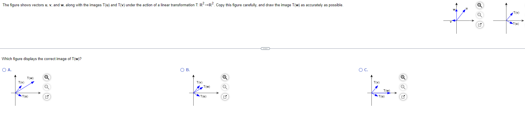 The figure shows vectors u, v, and w, along with