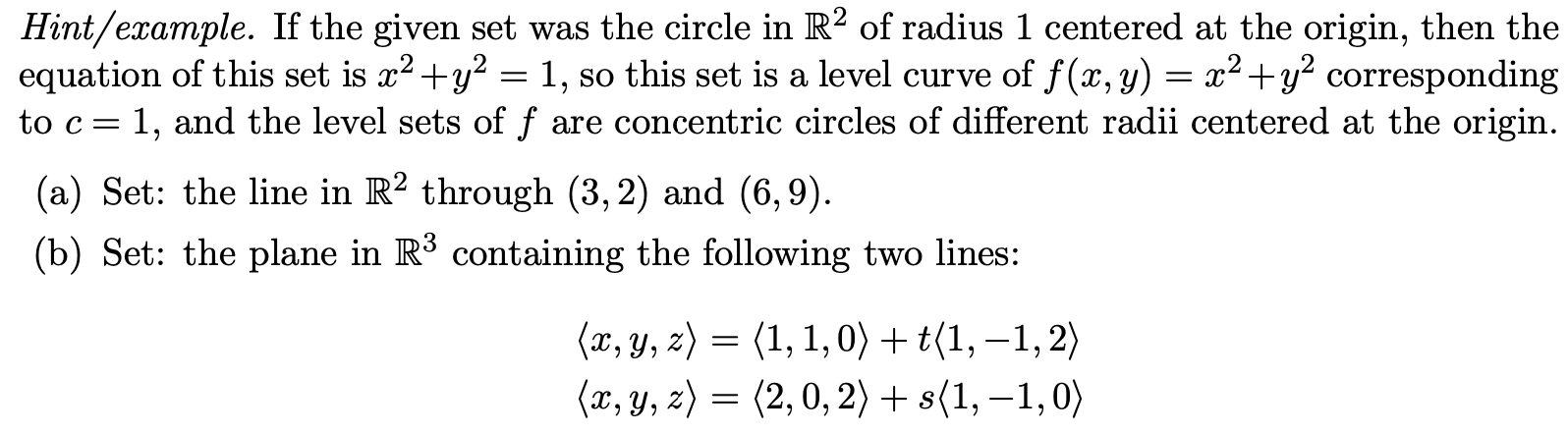 For each of the following sets, find a function