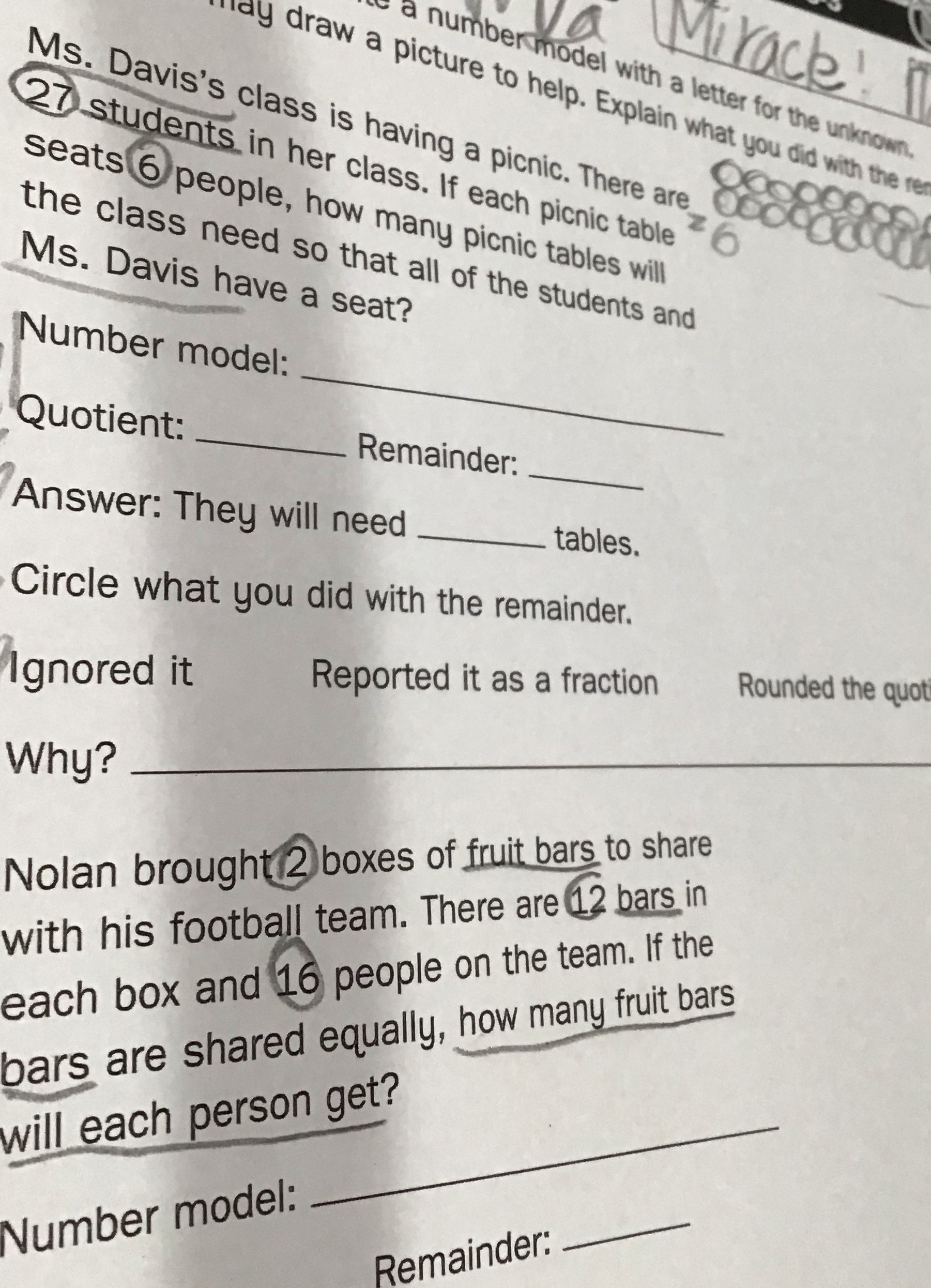 It's a division number storie with remainder Va