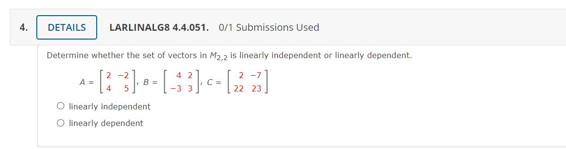 4. DETAILS LARLINALGB 4.4.051. 0/1 Submissions