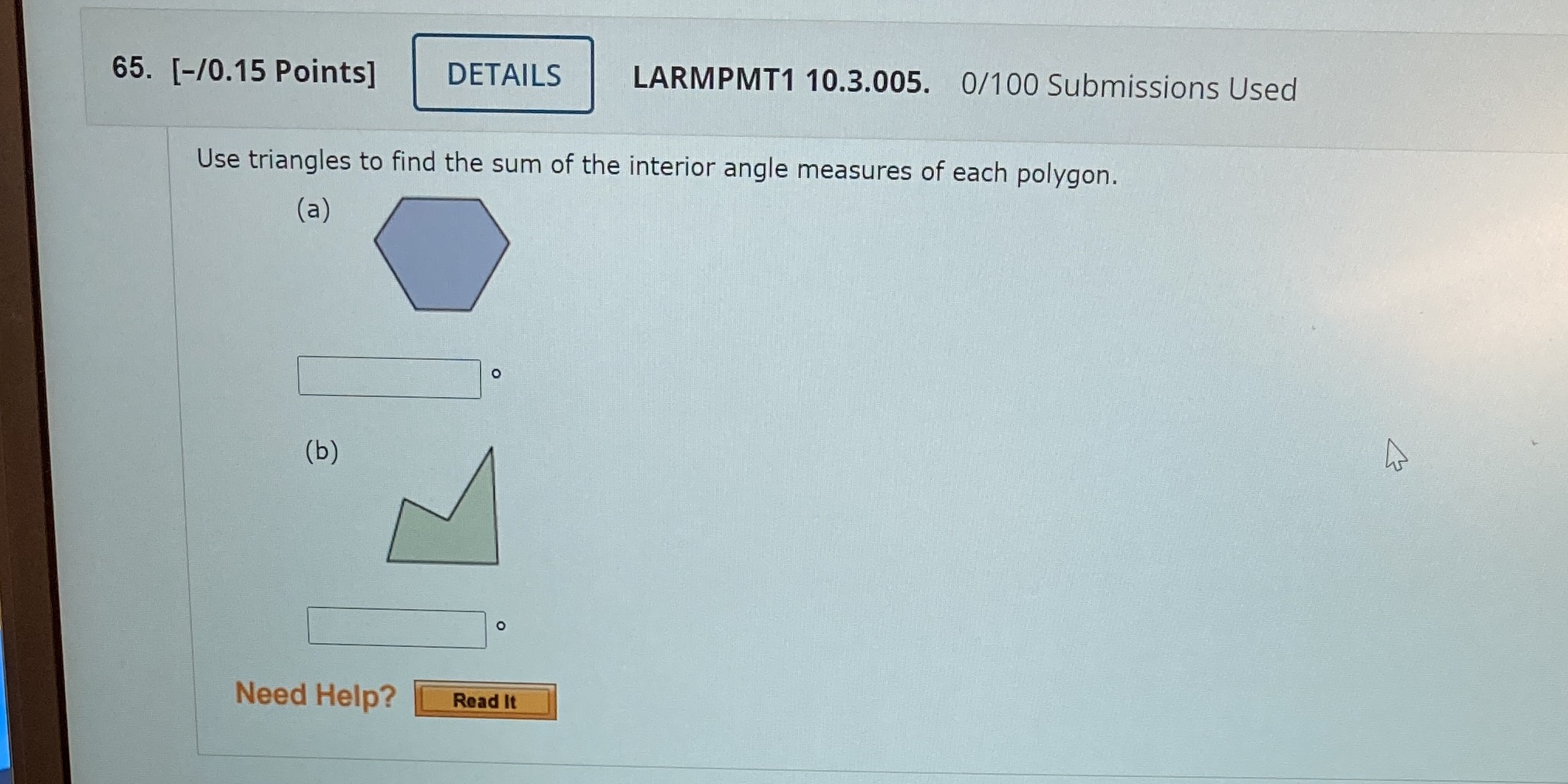 65. [-/0.15 Points] DETAILS LARMPMT1 10.3.005.
