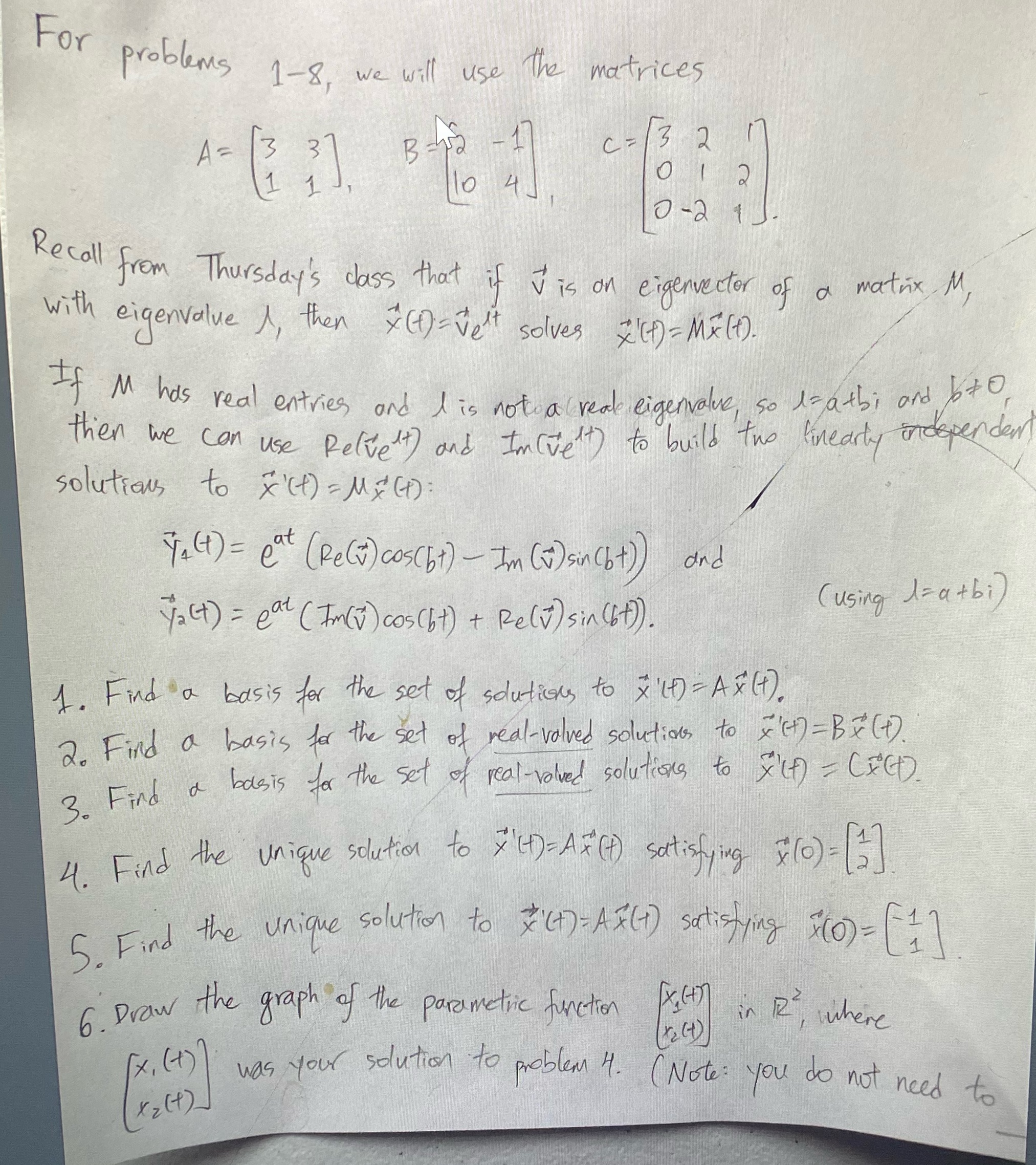 Need help 1-6 For problems 1-8. we will use The