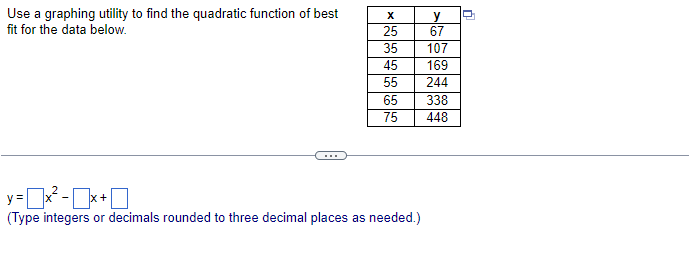 \fUse a graphing utility to nd the quadratic