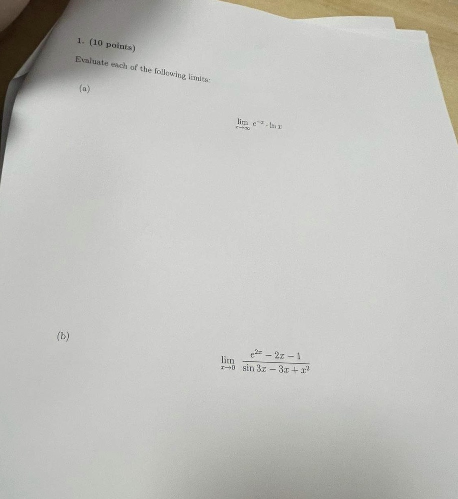 1. (10 points) Evaluate each of the following