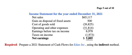 Page 5 out of 10 Income Statement for the year