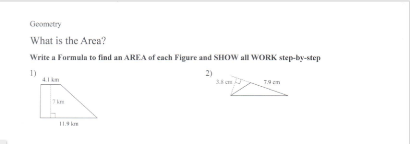 Geometry What is the Area? Write a Formula to