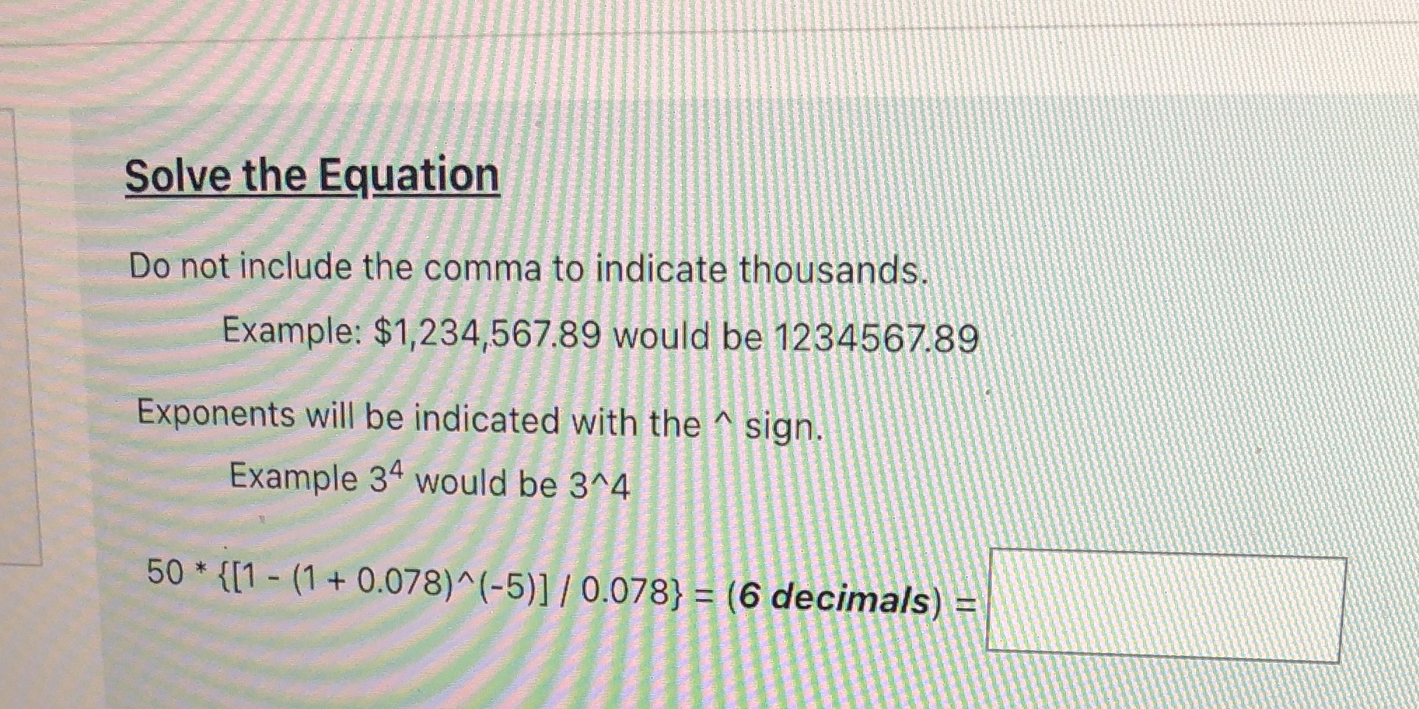 Solve the Equation Do not include the comma to