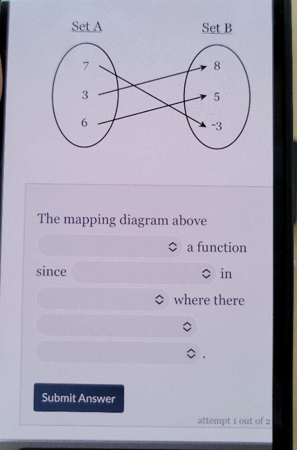 pls help Set A Set B 7 8 3 5 6 -3 The mapping