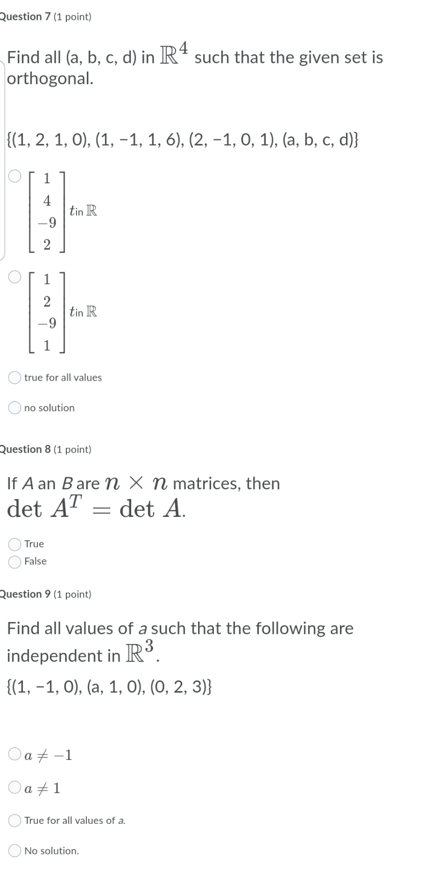 answer questions only Question 7 (1 point) \\Find