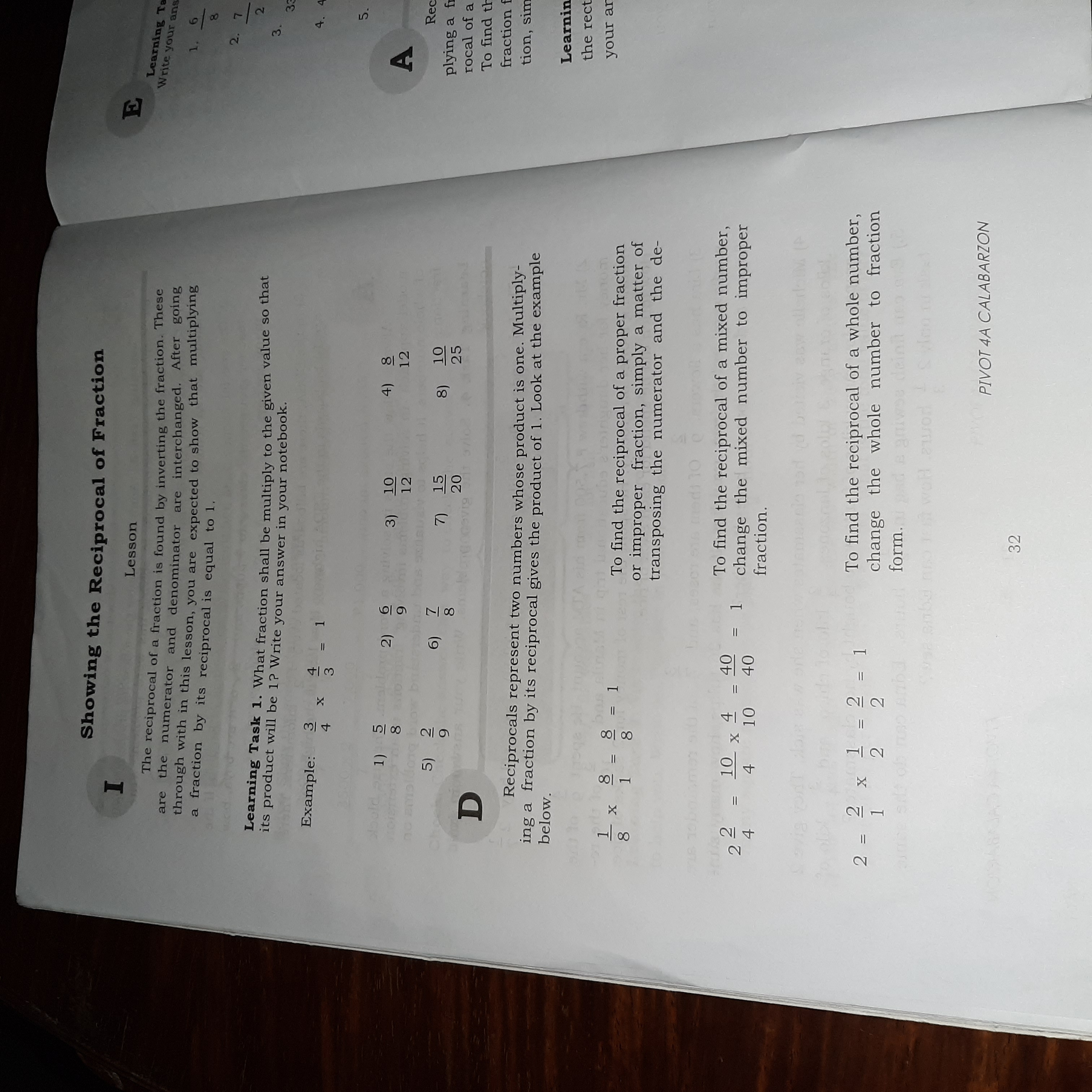 Answer the following. Showing the Reciprocal of