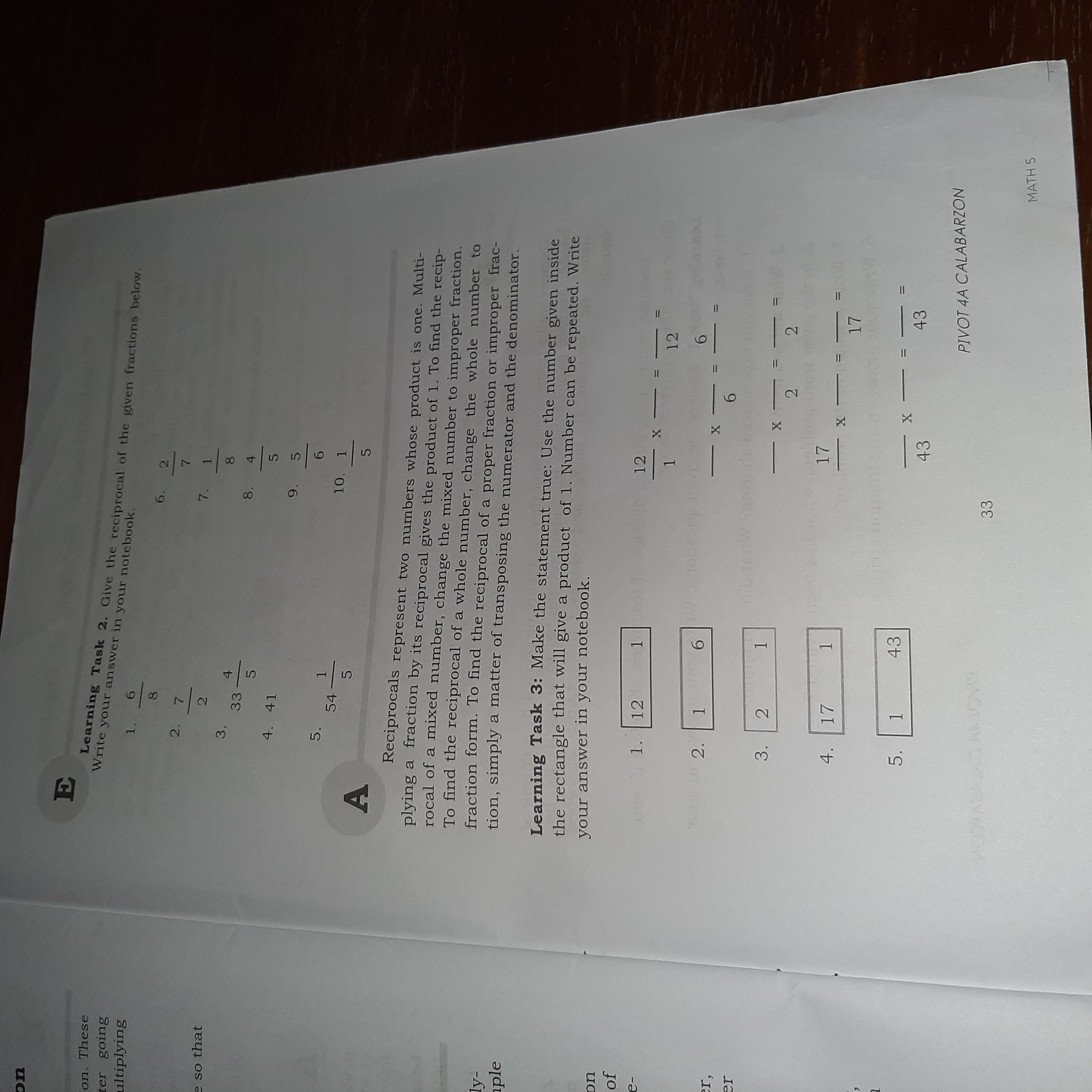 Answer the following. Showing the Reciprocal of