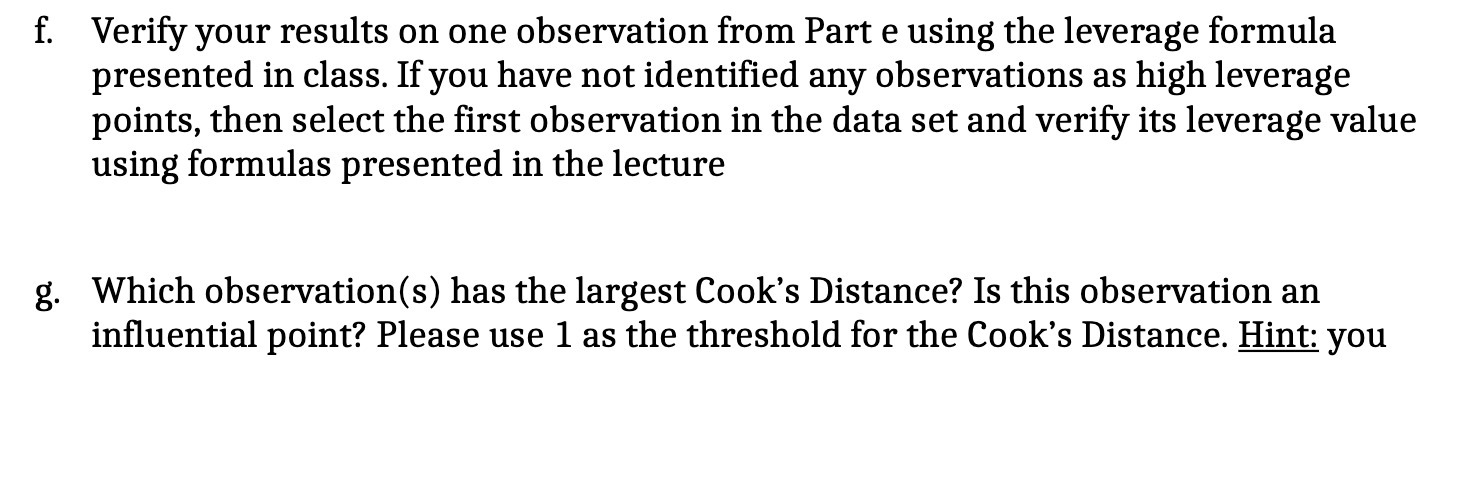 f. Verify your results on one observation from