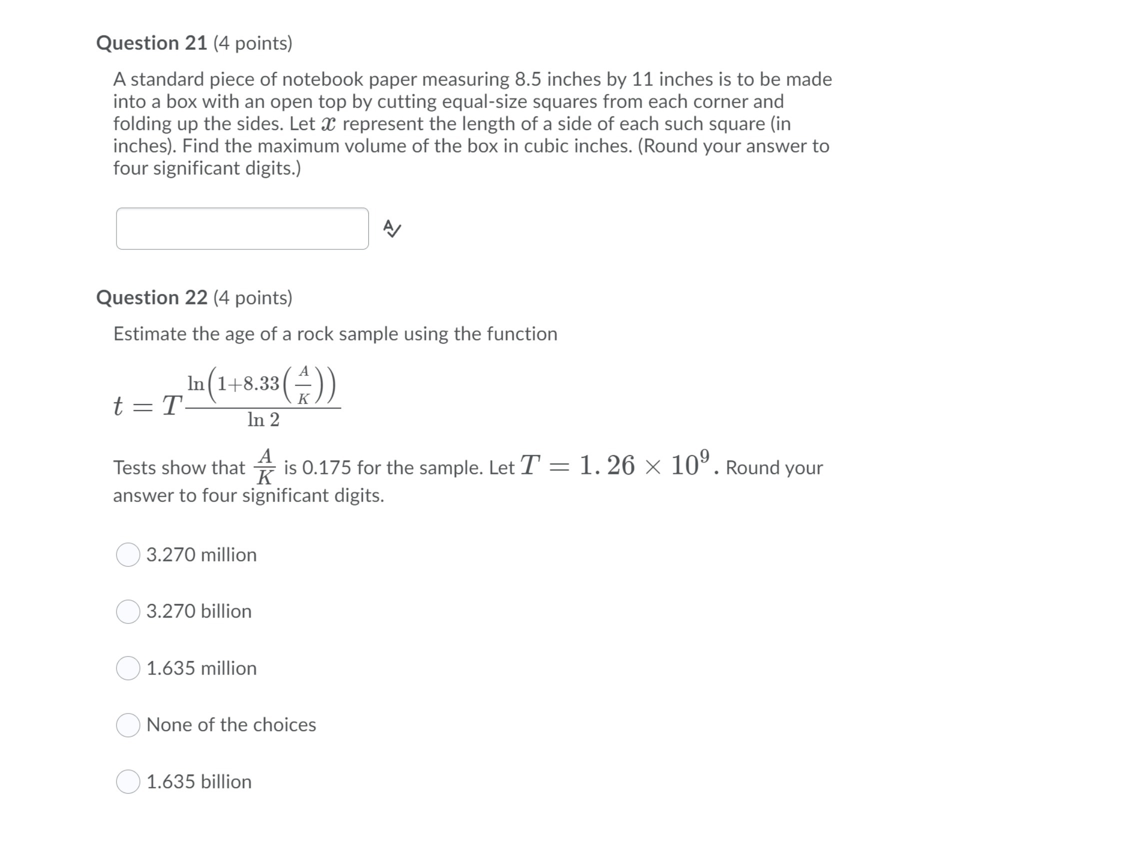 Question 21 (4 points) A standard piece of