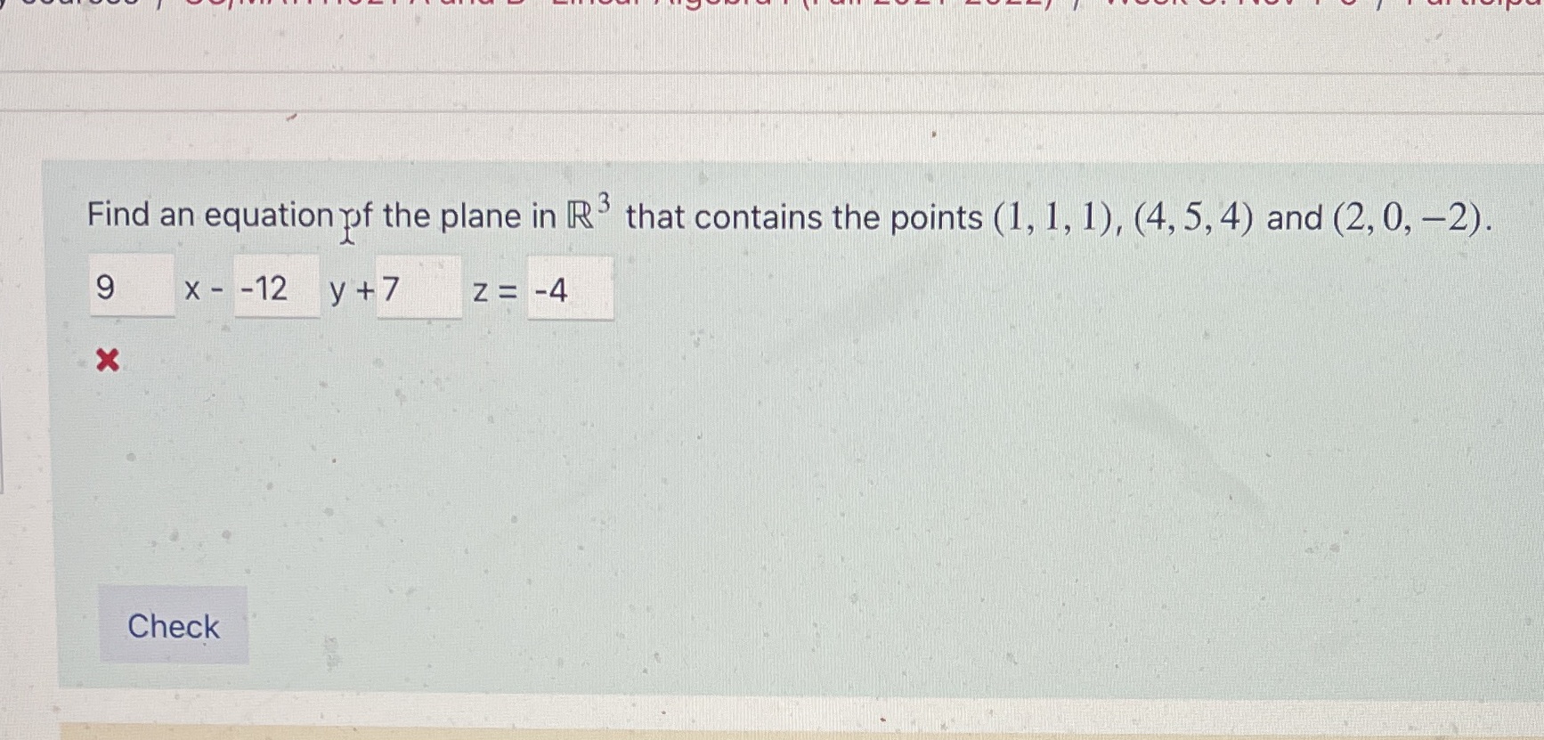 Find an equation of the plane in R' that