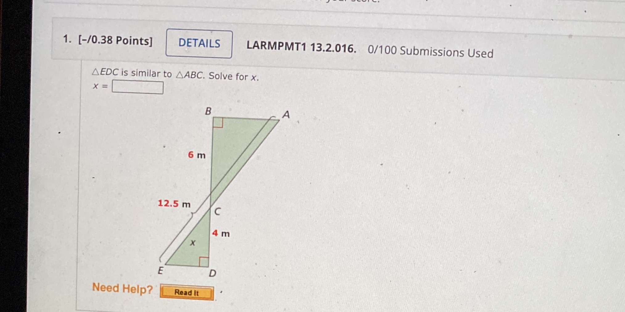 1. [-/0.38 Points] DETAILS LARMPMT1 13.2.016.
