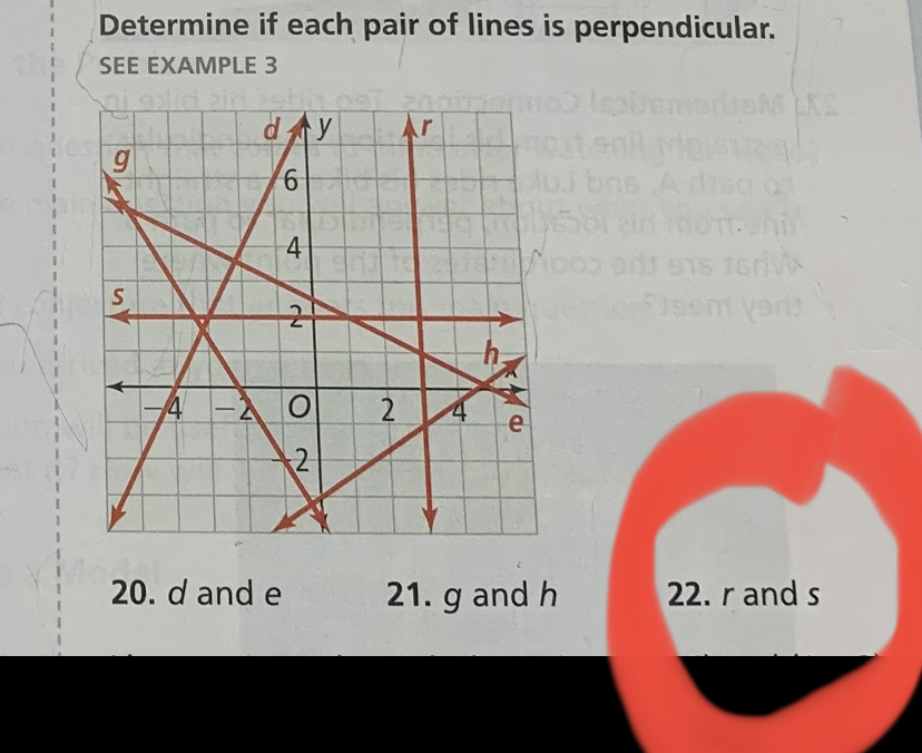 Determine if each pair of lines is perpendicular.