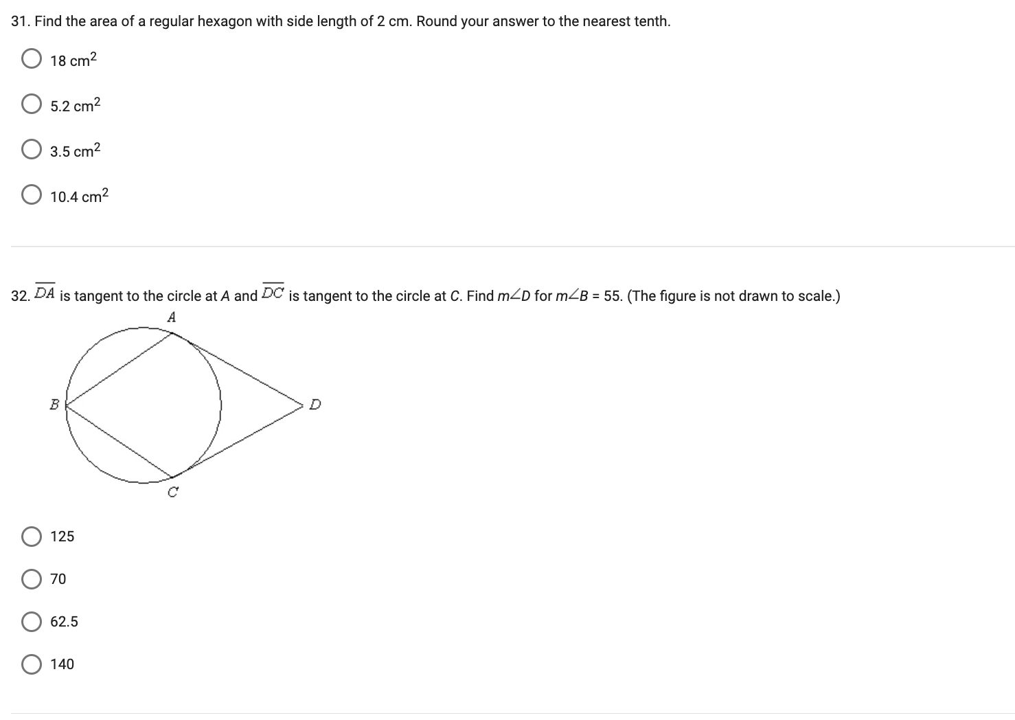 31. Find the area of a regular hexagon with side