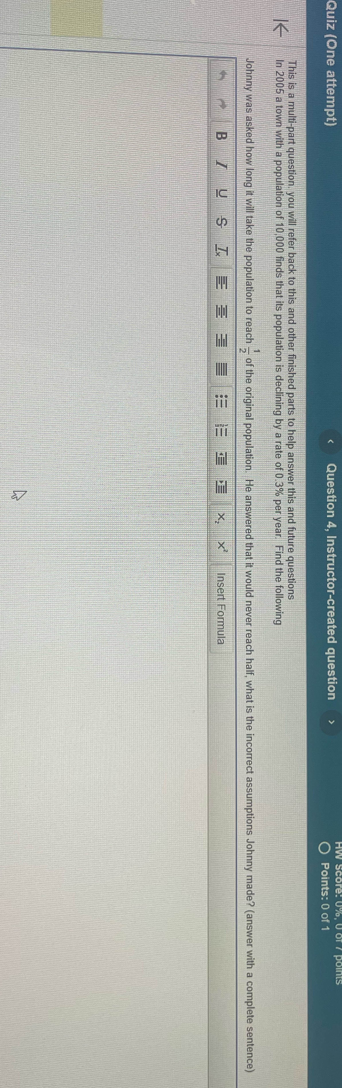 Quiz (One attempt) Question 4, Instructor-created