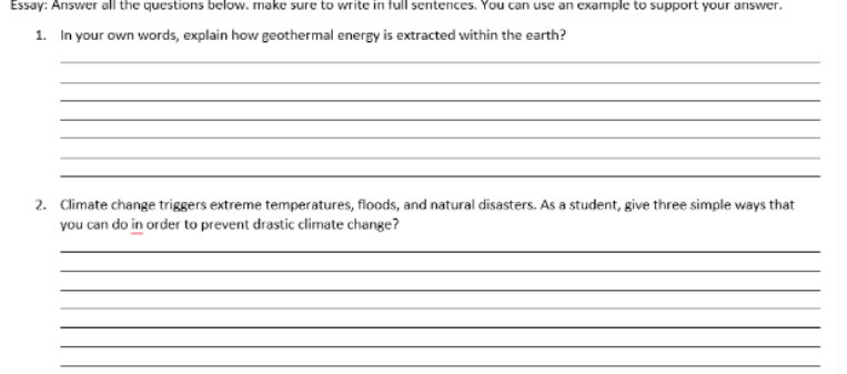 Essay: Answer all the questions below. make sure