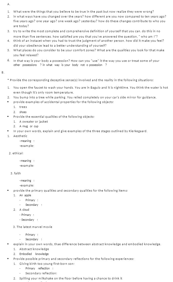 A. 1. What were the things that you believe to be