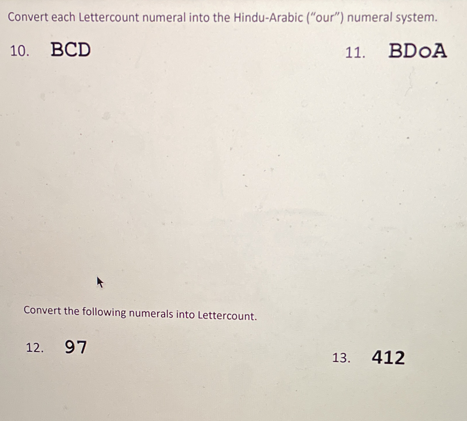 Math 123 letter count Convert each Lettercount