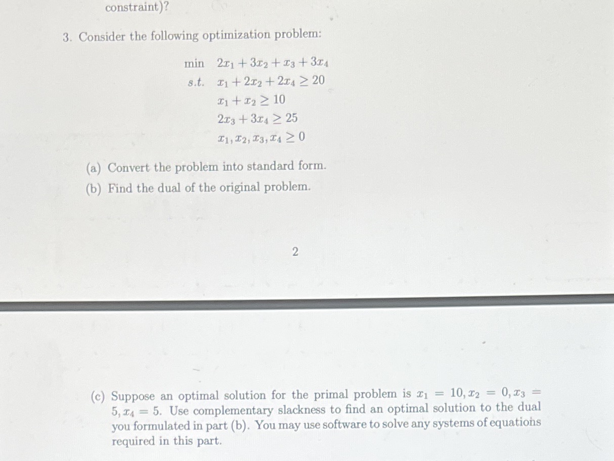 constraint)? 3. Consider the following