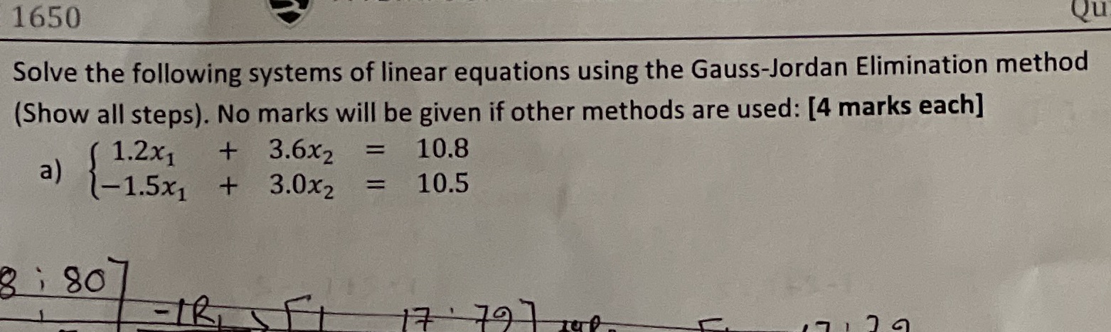 1650 Qu Solve the following systems of linear
