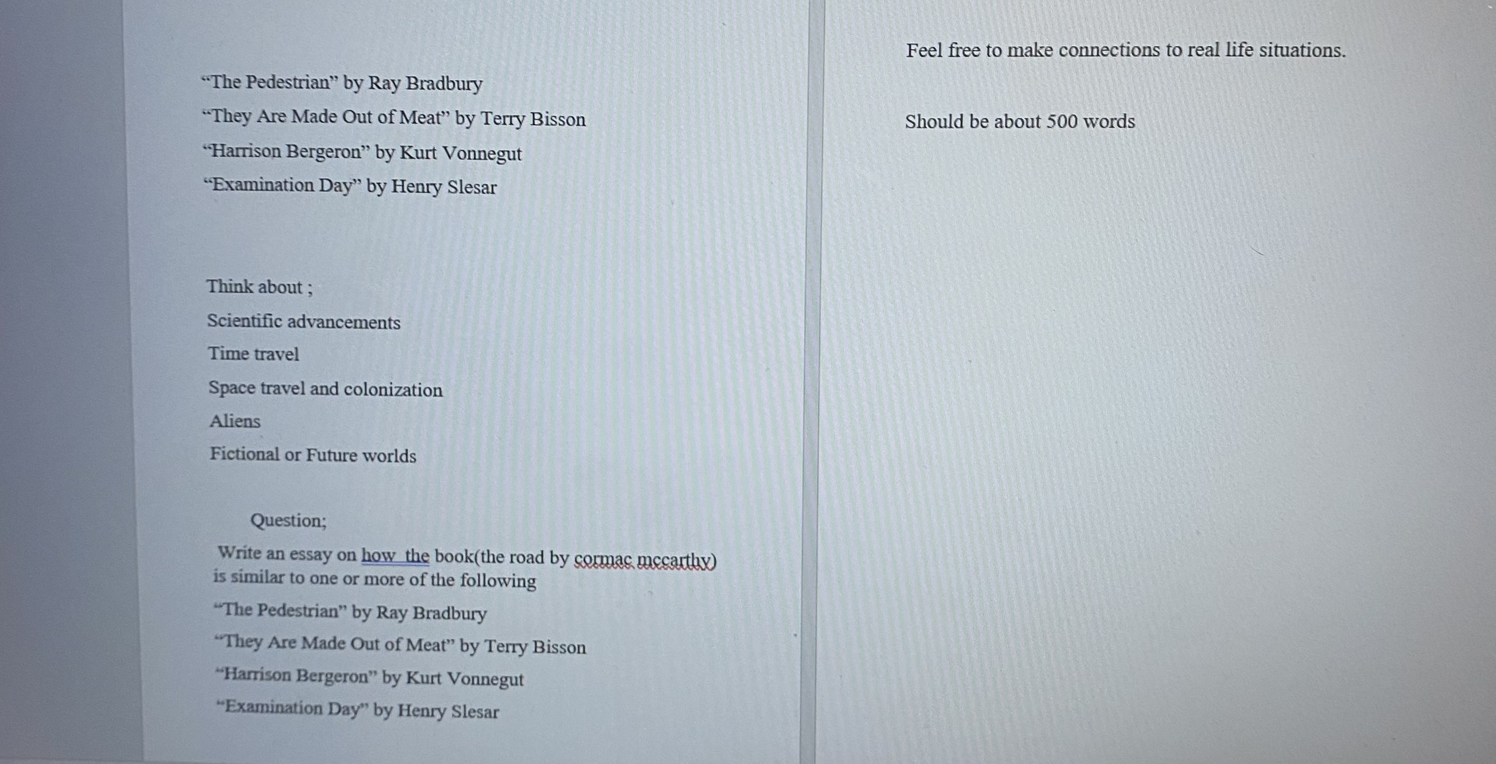 Feel free to make connections to real life