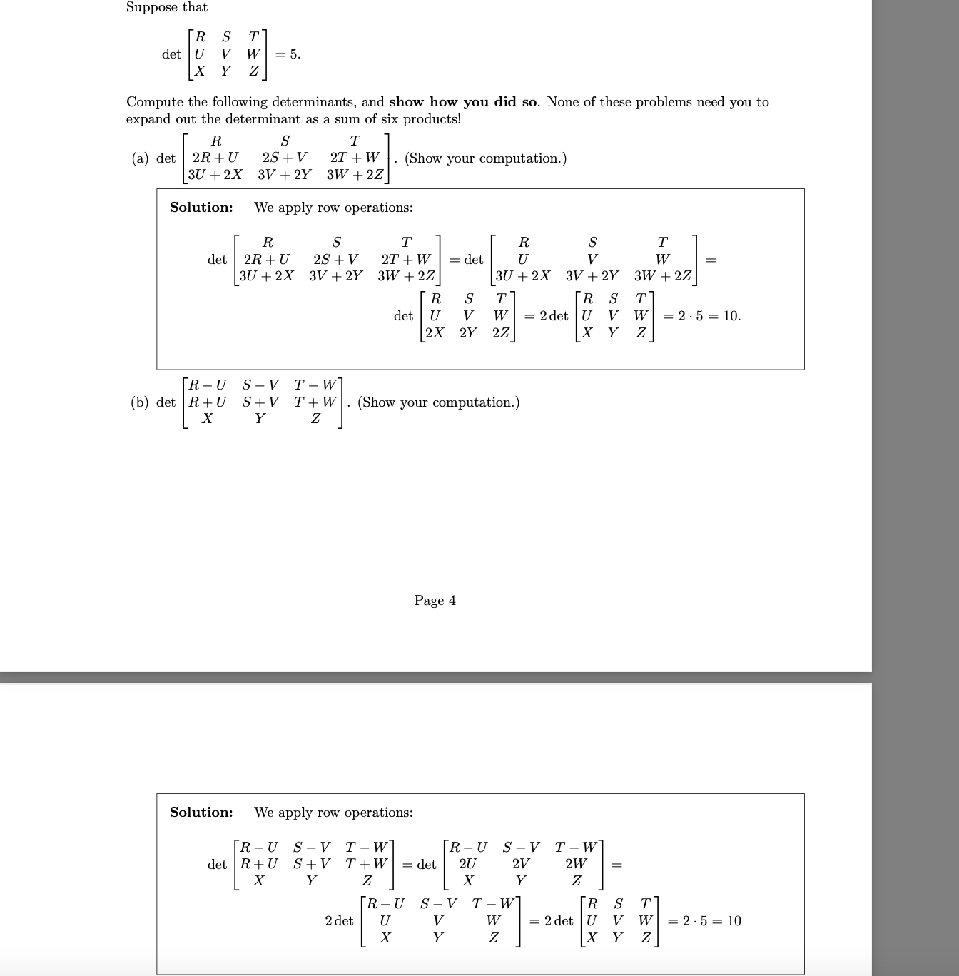 Suppose that R S det U V W X Y Z Compute the