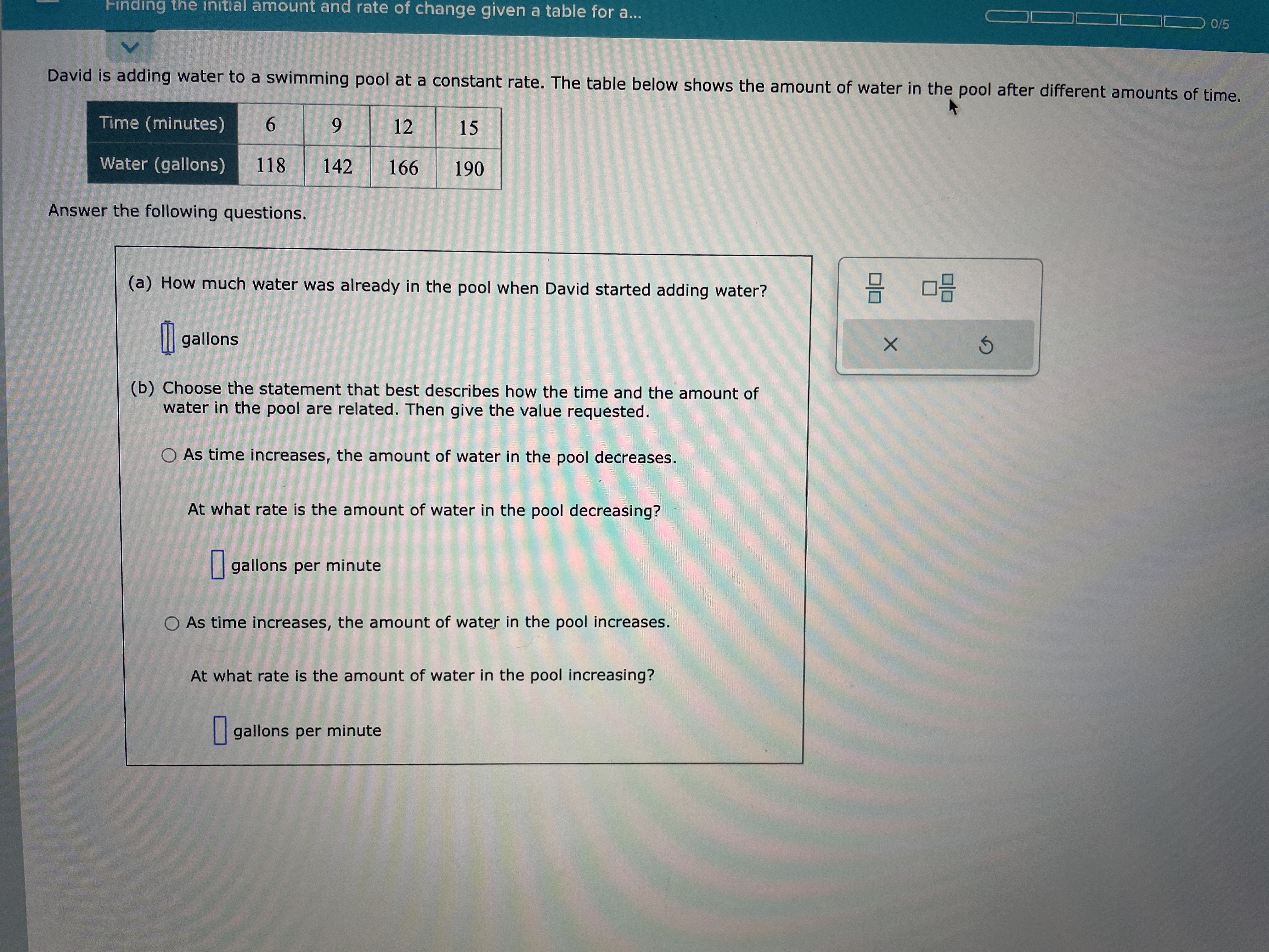 Finding the initial amount and rate of change
