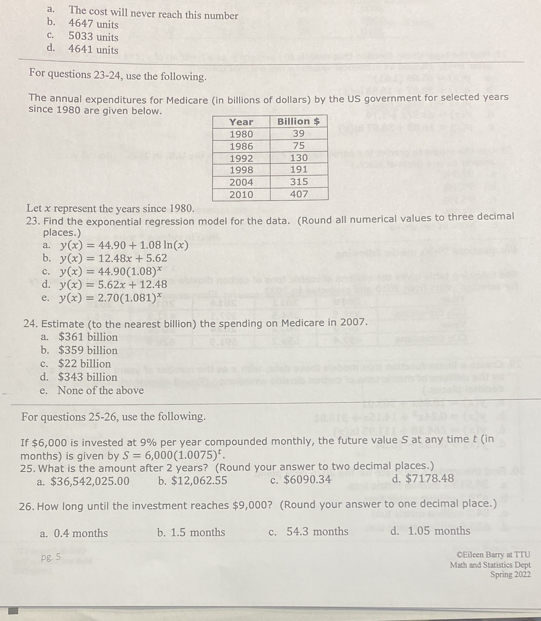 a. The cost will never reach this number b. 4647