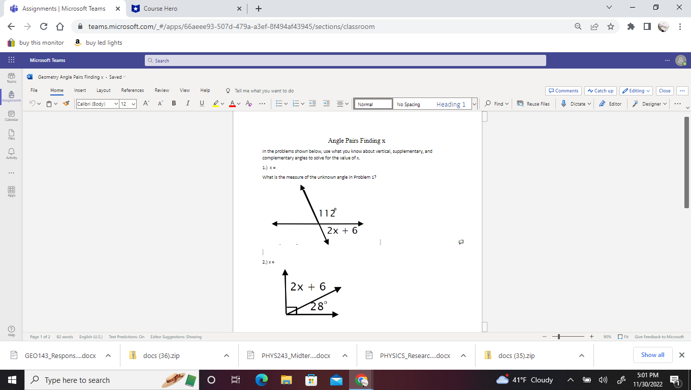 Assignments | Microsoft Teams X Course Hero X + V