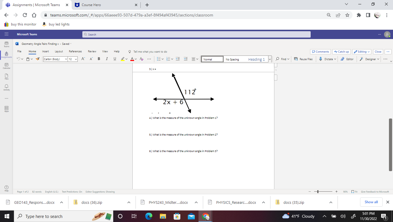 Assignments | Microsoft Teams X Course Hero X + V