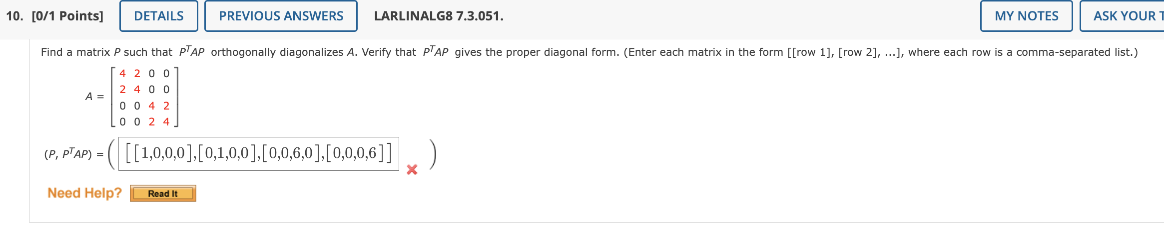 10. [0/1 Points] DETAILS PREVIOUS ANSWERS