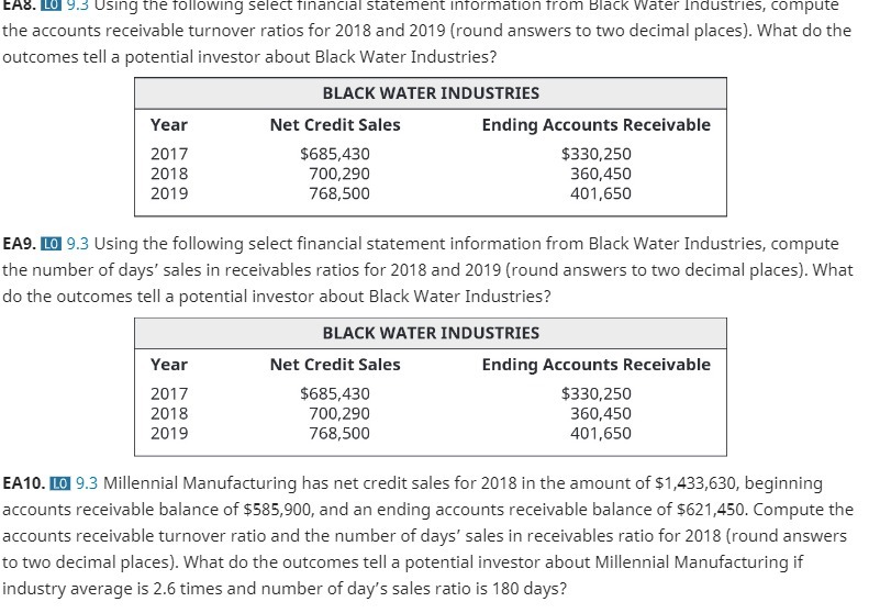 EAS. LO 9.3 Using the following select financial