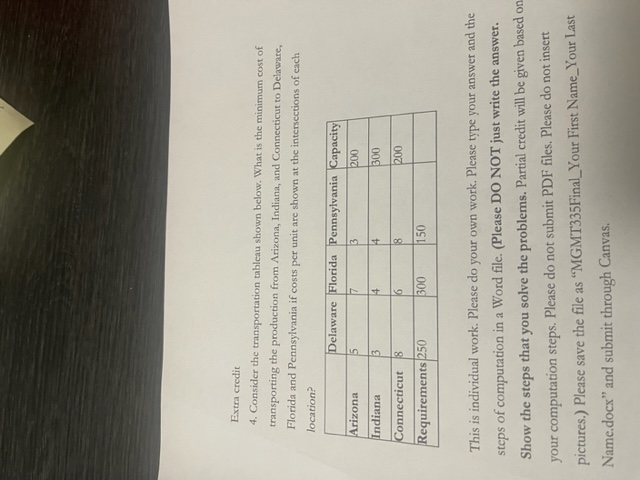 Extra credit 4. Consider the transportation