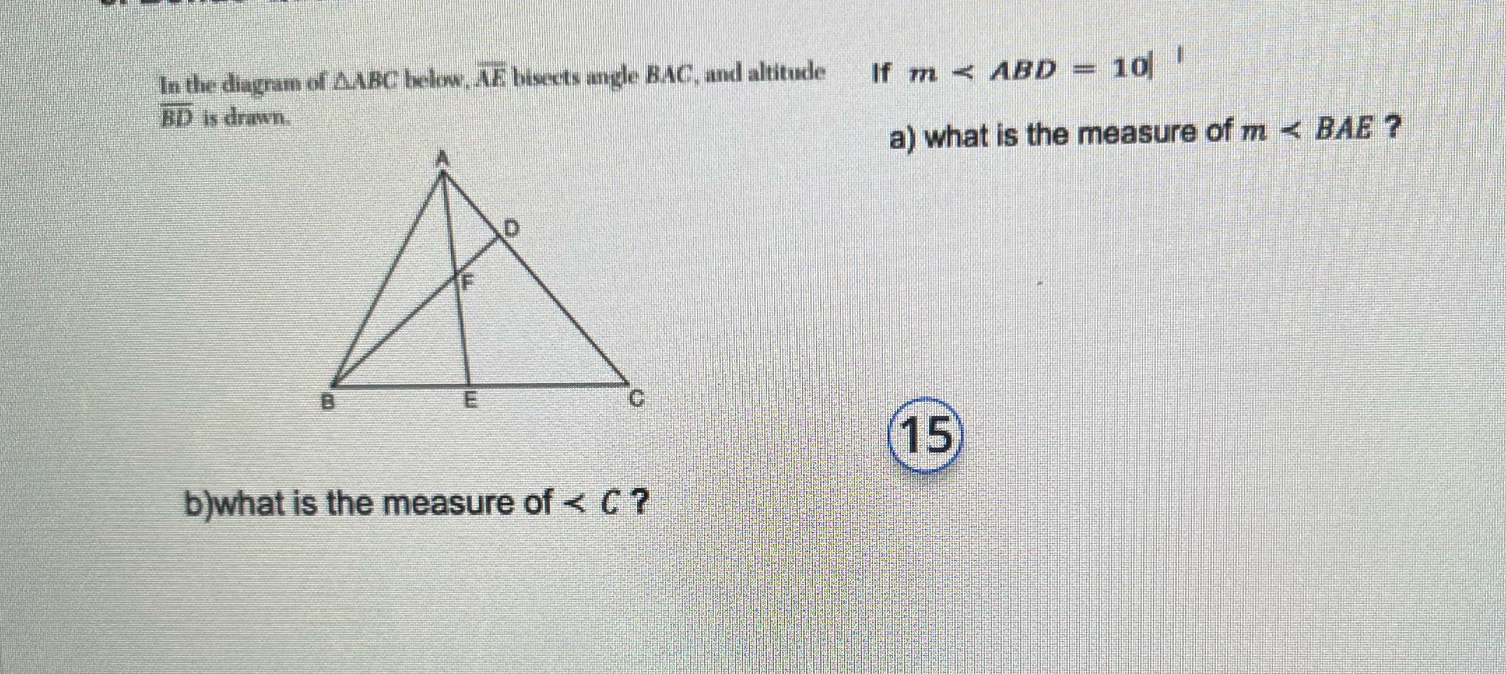 15 In the diagram of ABC below. AR bisects angle