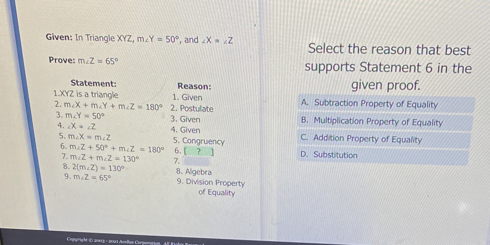 Given: In Triangle XYZ, mcY = 50, and zX = zZ