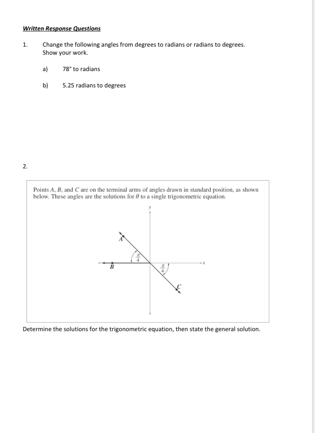 3. Solve the following Trigonometric Equations