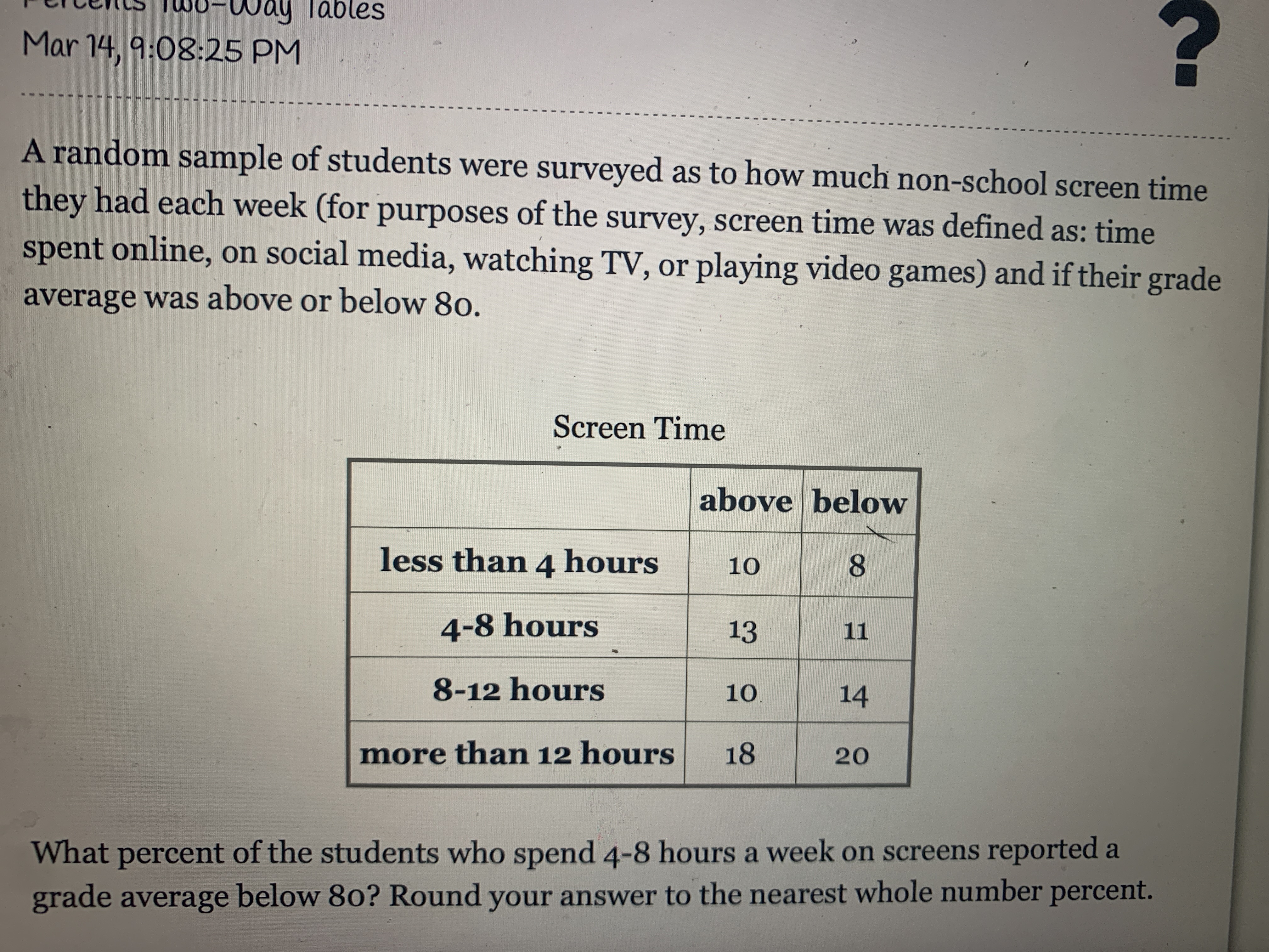 106-Way Tables Mar 14, 9:08:25 PM A random sample