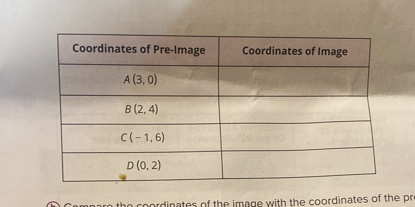 Coordinates of Pre-Image Coordinates of Image A